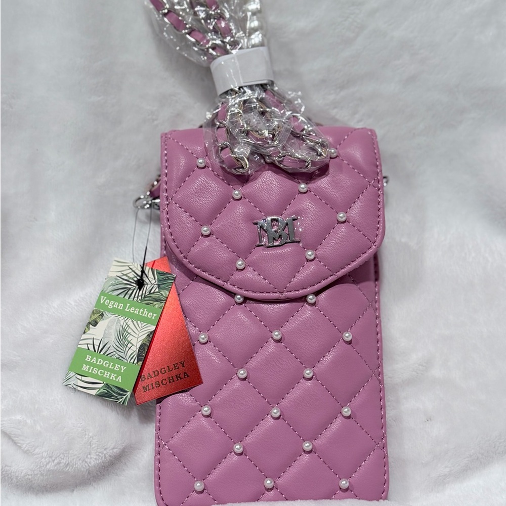 Badgley Mischka Pink Quilted Crossbody Phone & Cardholder